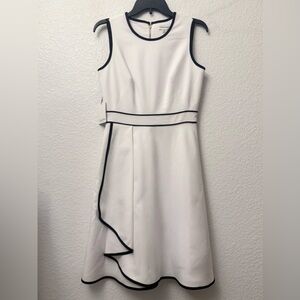NWT Calvin Klein White Dress with Black Piping Trim Fit N Flare Sleeveless 4